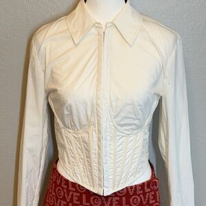 L'Academie White Corset Hook & Eye Button Down Top M Victorian Style